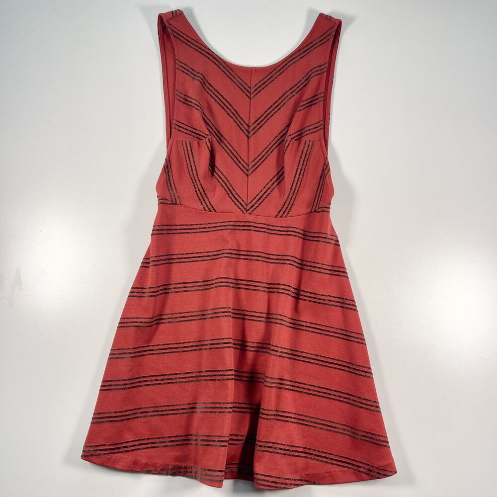 Free People Rust Red Striped Sleeveless Low Back A-Line Summer Dress Women